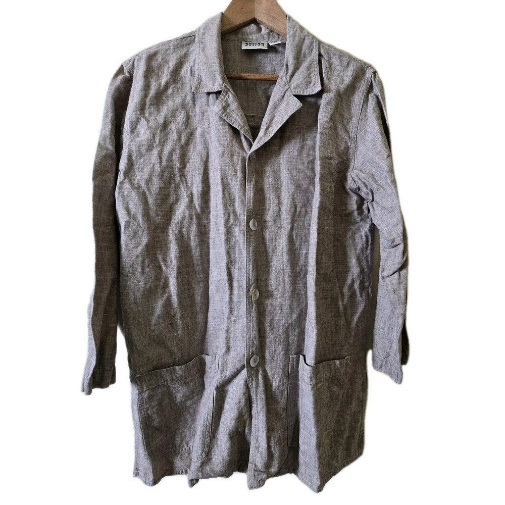 Chico's Design Linen Cotton Chore Jacket Womens Size 1 Brown Long Sleeve Utility